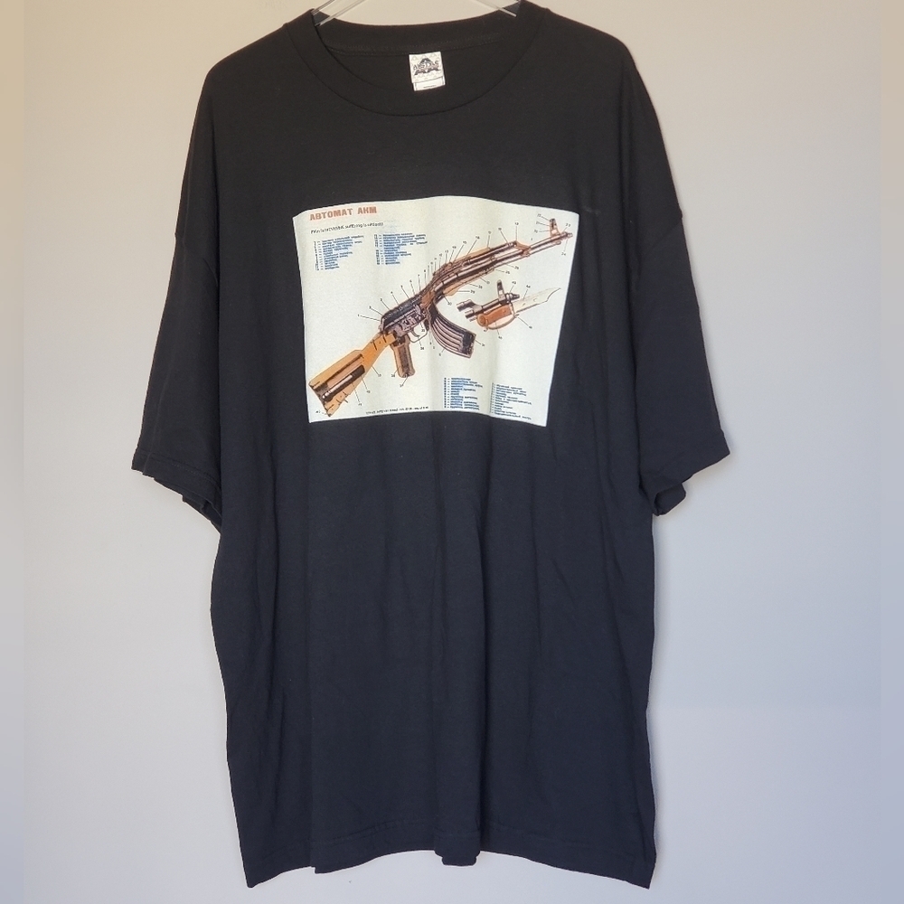 Abtomat AKM Military Gun Structure Drawing Graphic T-Shirt Mens Black Size 3XL
